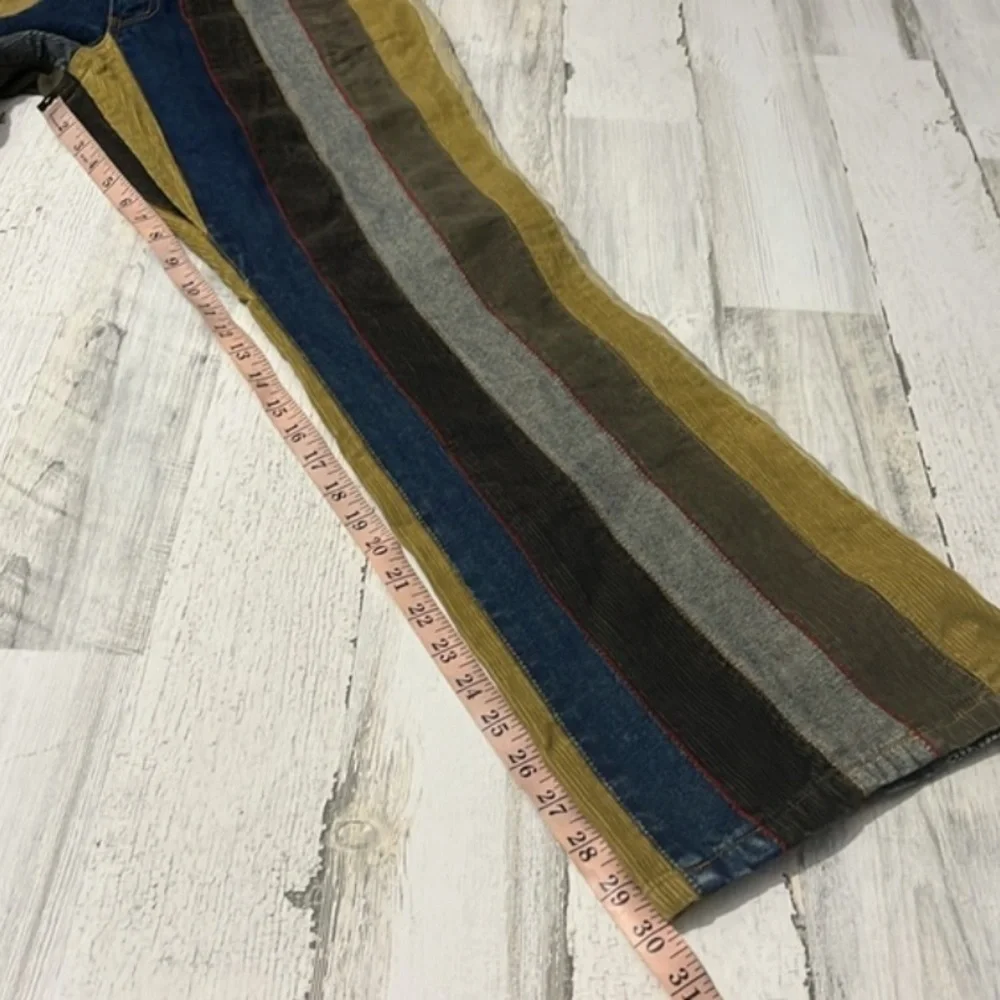Vintage Y2K Denim and Corduroy Striped Jeans.